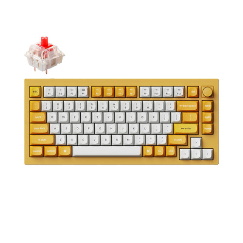 Keychron Q1 QMK VIA custom mechanical keyboard 75 percent layout full aluminum knob version Mac Windows RGB backlight hot swappable orange yellow Gateron G Pro red switch