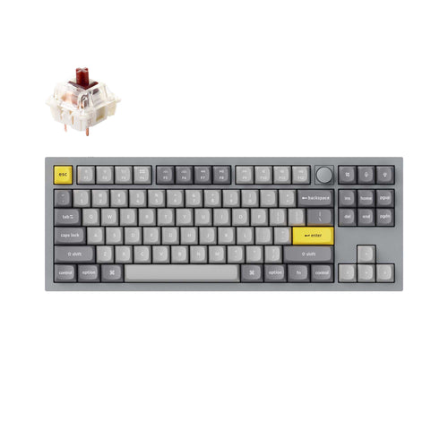 Keychron Q3 QMK VIA custom mechanical keyboard tenkeyless 80 percent layout full aluminum grey frame knob for Mac Windows iOS RGB backlight with hot swappable Gateron G Pro switch brown